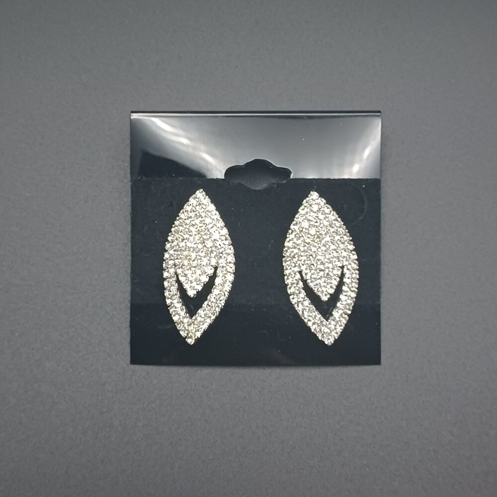 Silver Marquise Statement Stud Earrings Full Pave Prom Pageant Bridal
